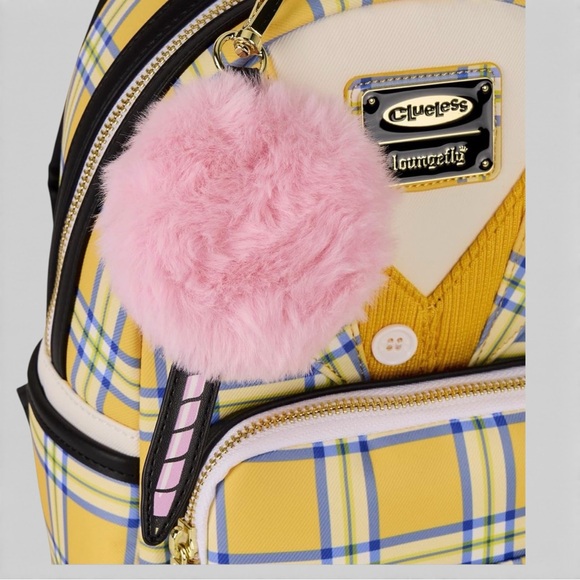 Loungefly Yellow Plaid Backpack with Pink Charm - Picture 4 of 7
